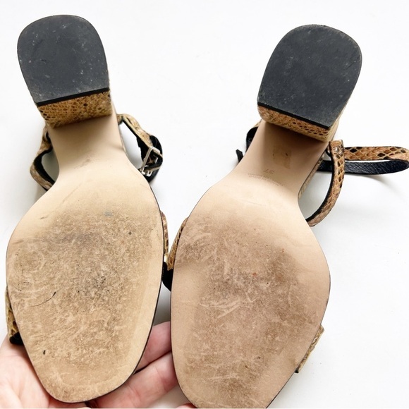 Free People Liv Block Heel Snakeskin Strappy Sandals Heels Animal Shoes - Picture 5 of 7